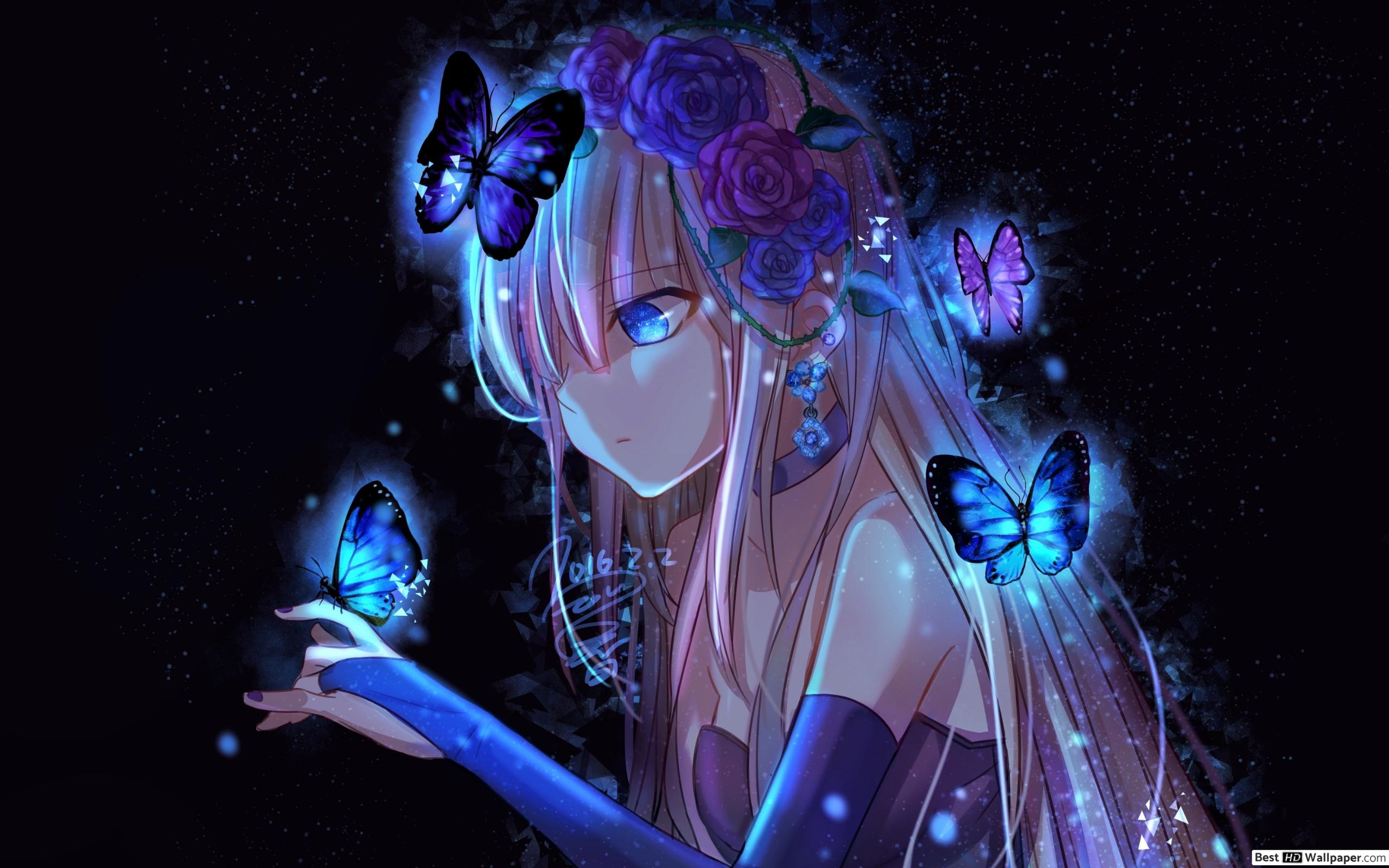 Anime Girl and Butterflies HD wallpaper download