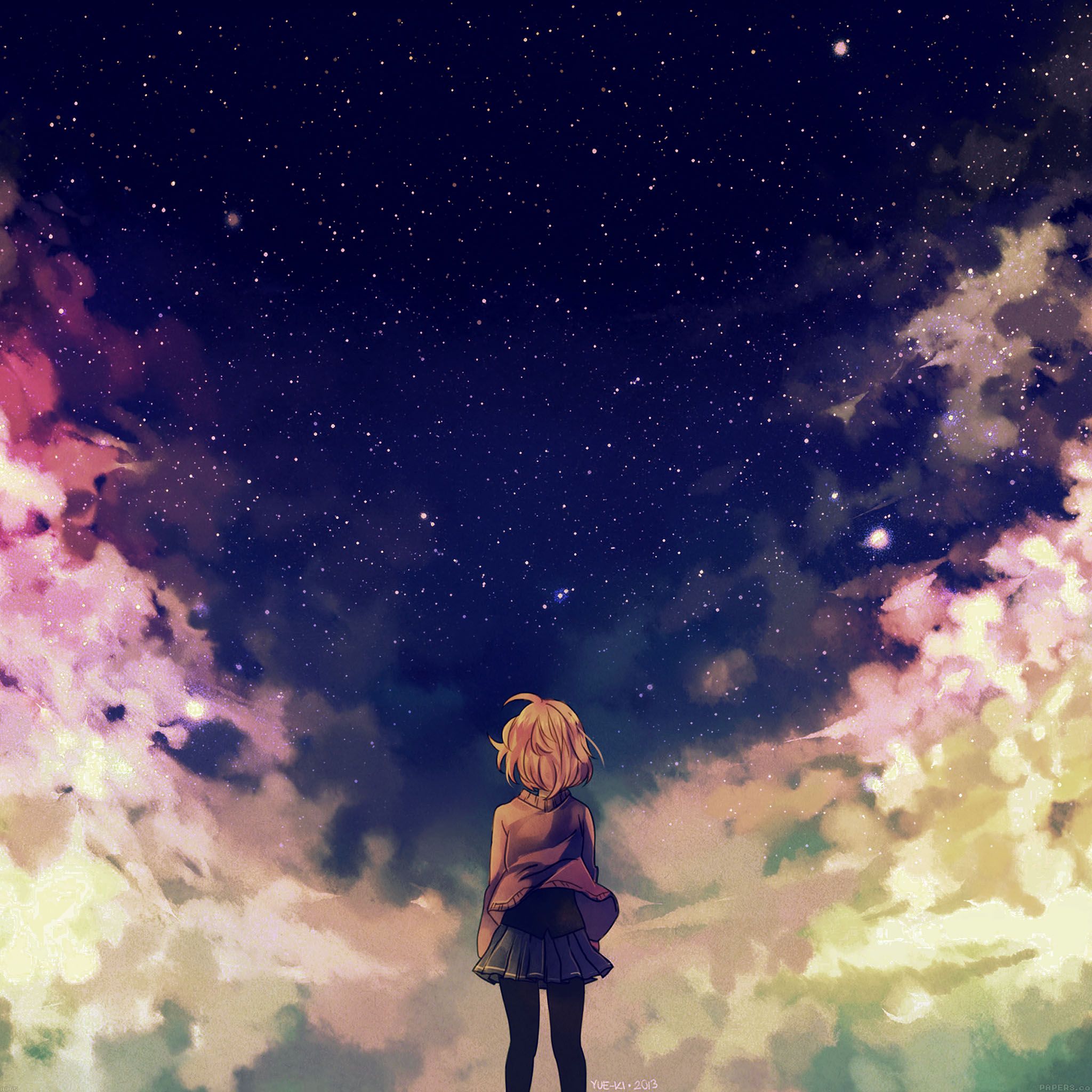 Starry space illust anime girl iPad Air Wallpaper Free Download