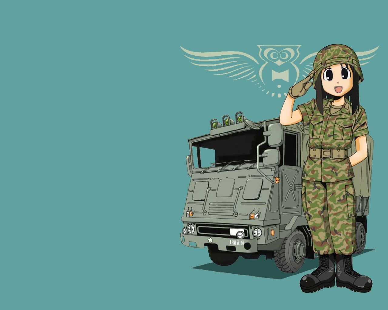 Female anime character wearing army suit HD wallpaper. Wallpaper
