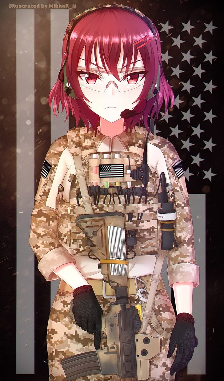 HD Wallpaper: Anime, Anime Girls, Short Hair, M16 A Redhead