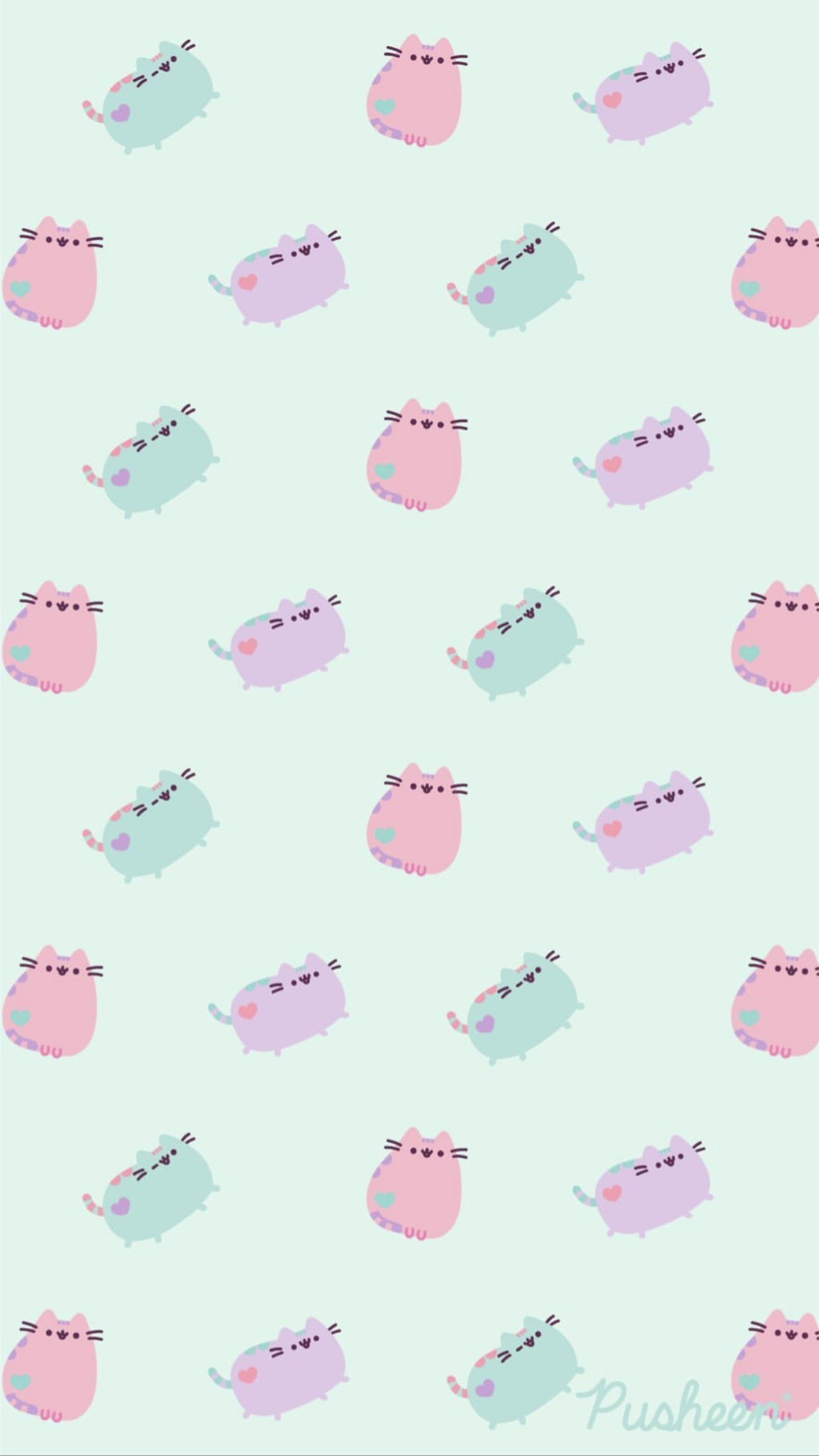 Pusheen the cat floral pastels spring iphone wallpaper. Cute