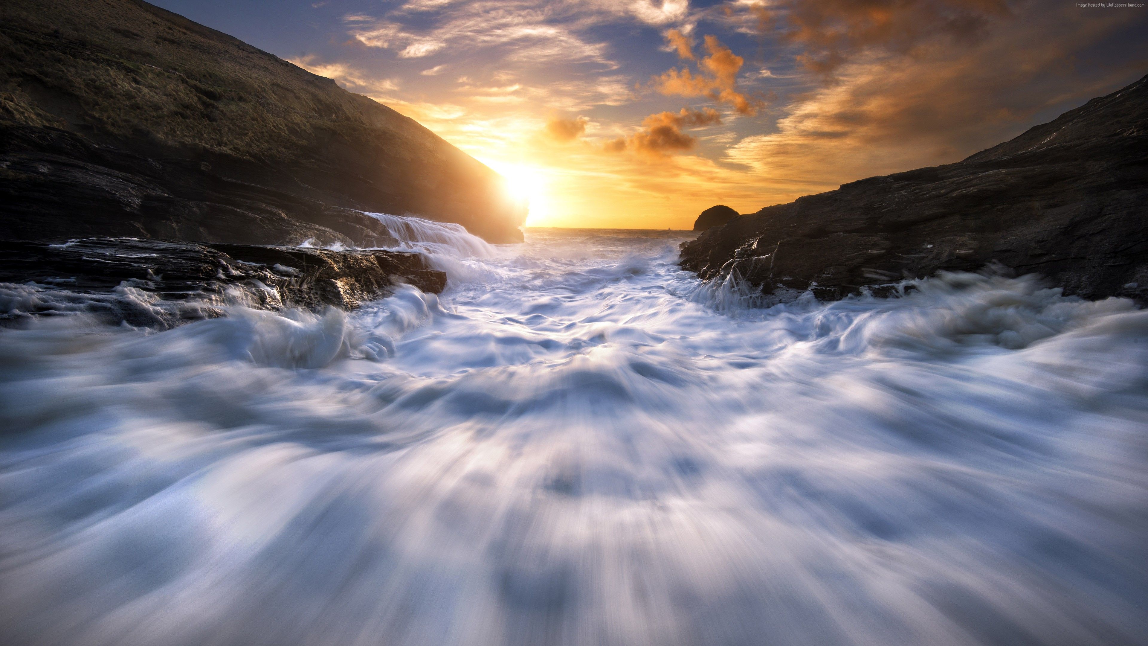 #stream, #tide, #HD wallpaper, #flow, #sunset, k. Nature