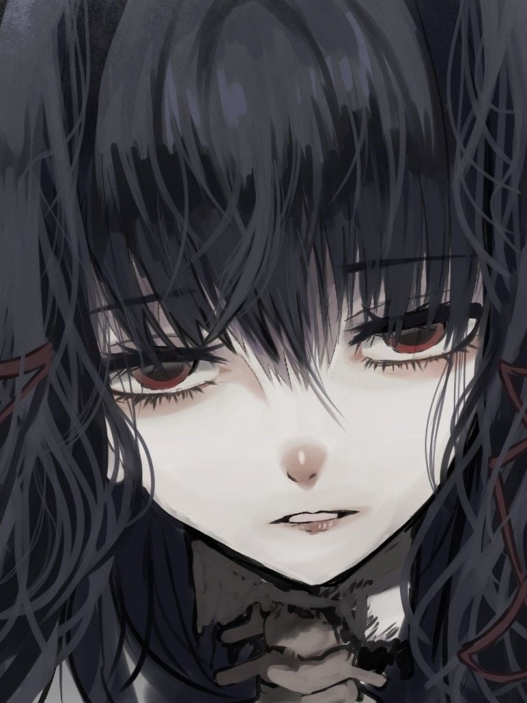 Download 768x1024 Anime Girl, Gothic, Close Up, Depressed, Black