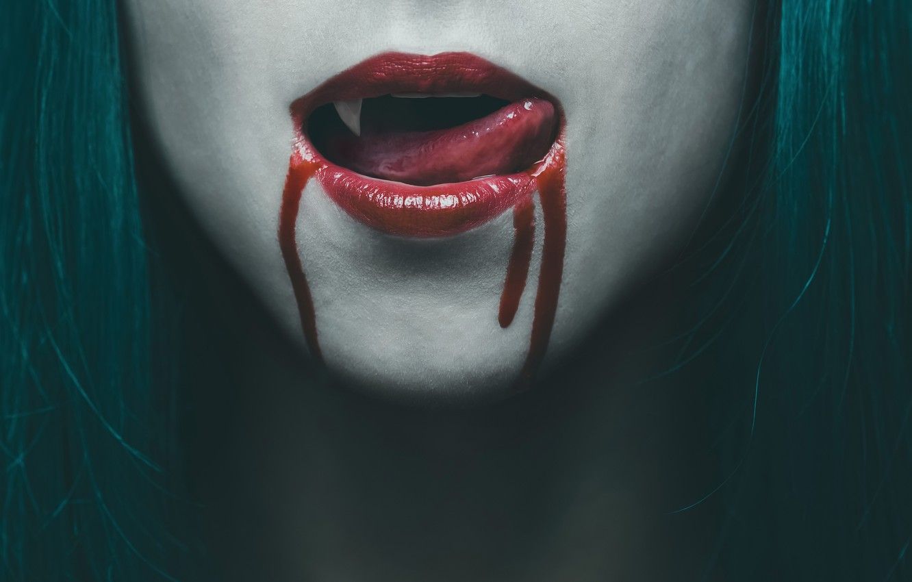 Wallpaper blood, woman, lips, vampire, Tongue image for desktop, section фантастика