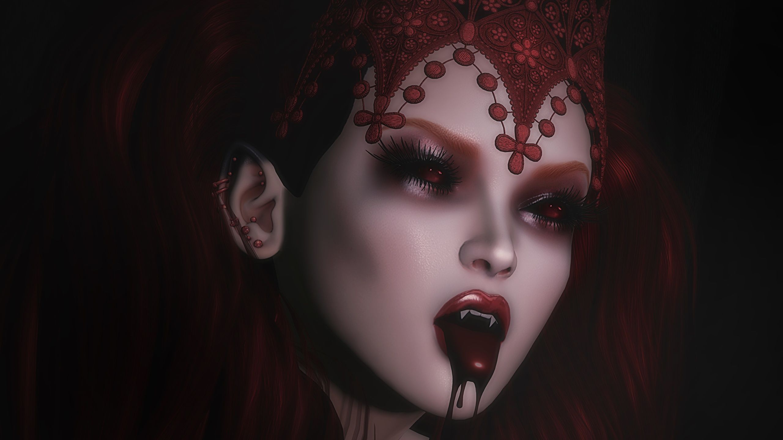 Photos vampire Blood Face Girls 3D Graphics 2560x1440