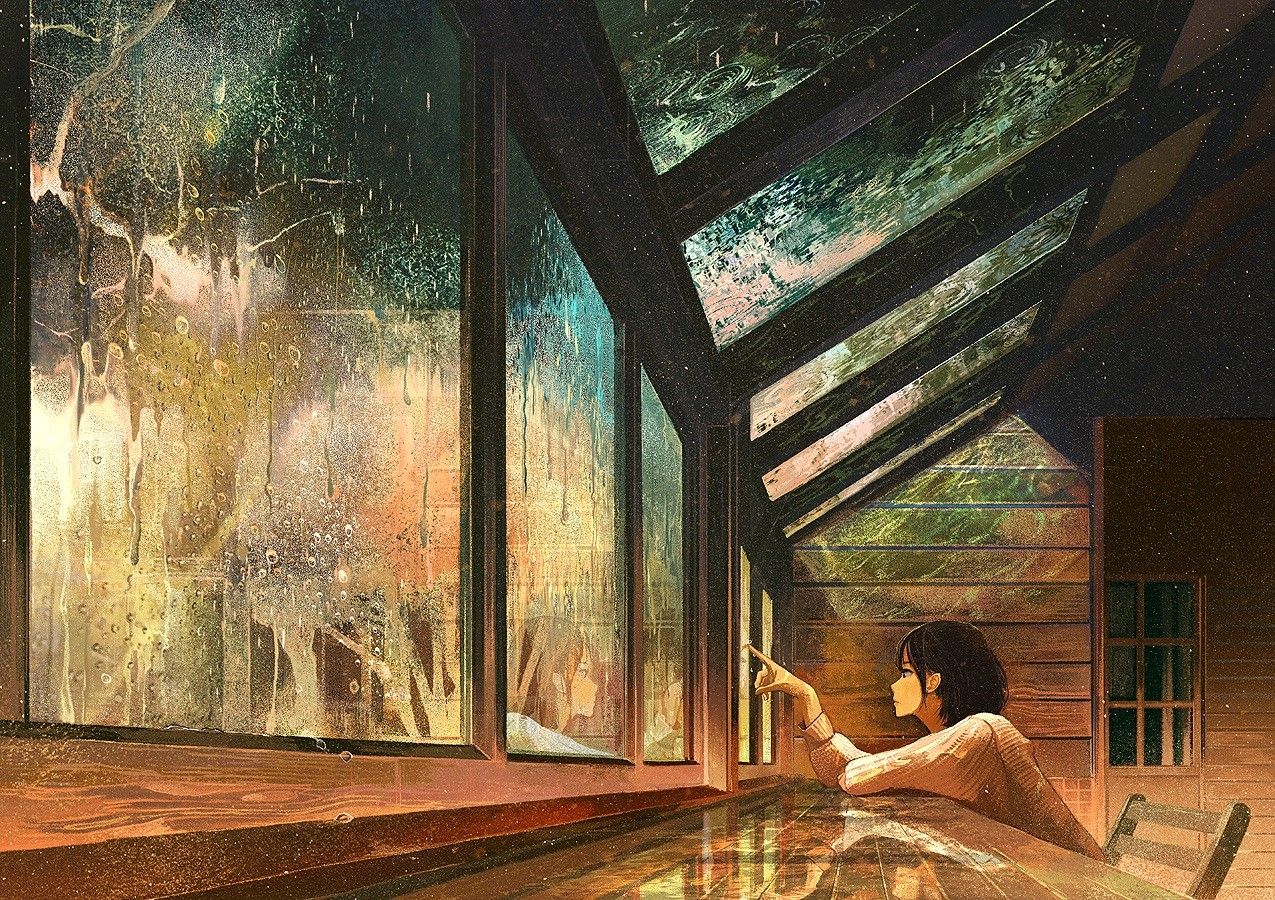#rain, #anime, #landscape wallpaper HD Wallpaper