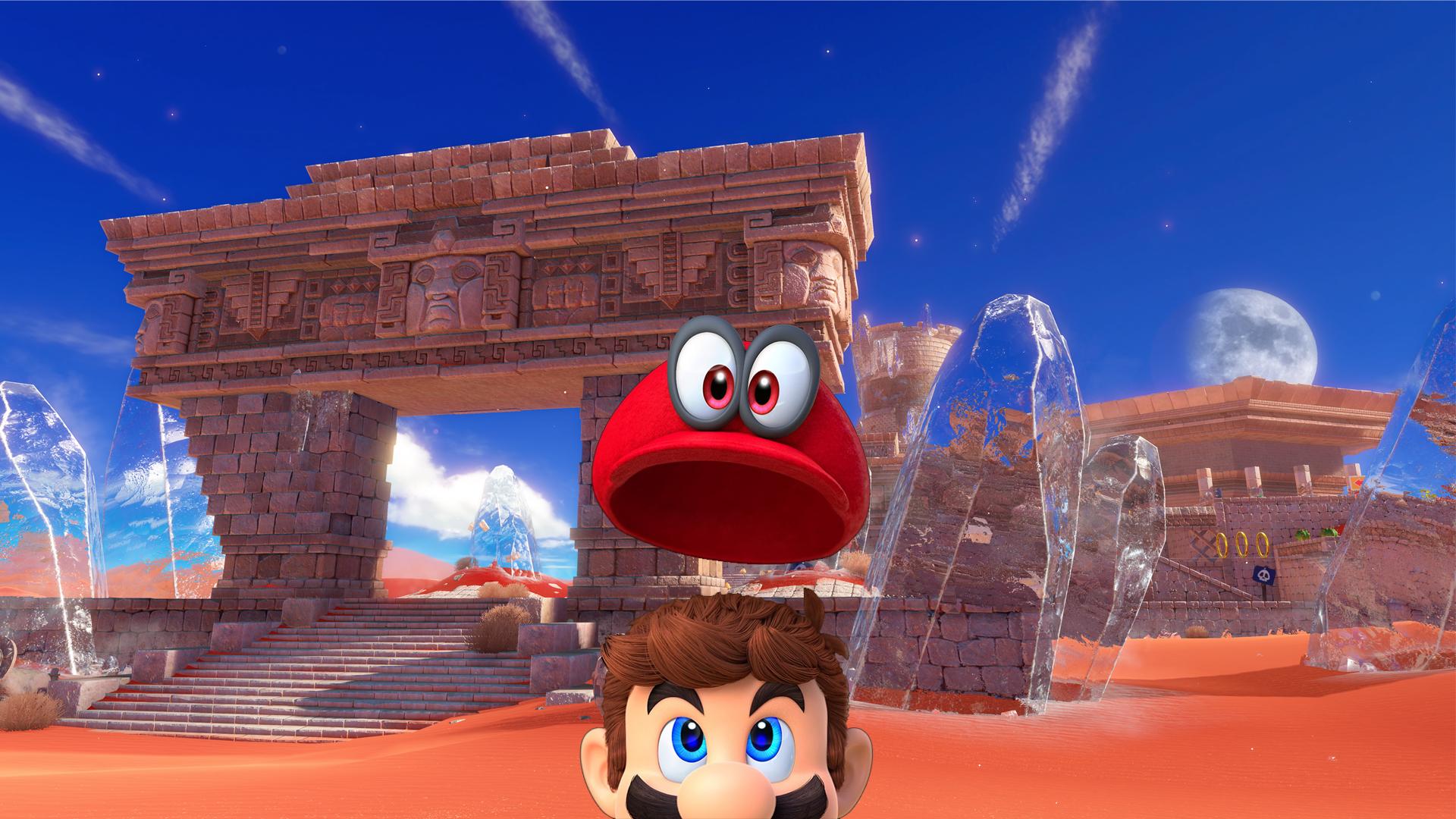 Found a few SMO wallpaper superimposed Mario Cappy on top of them