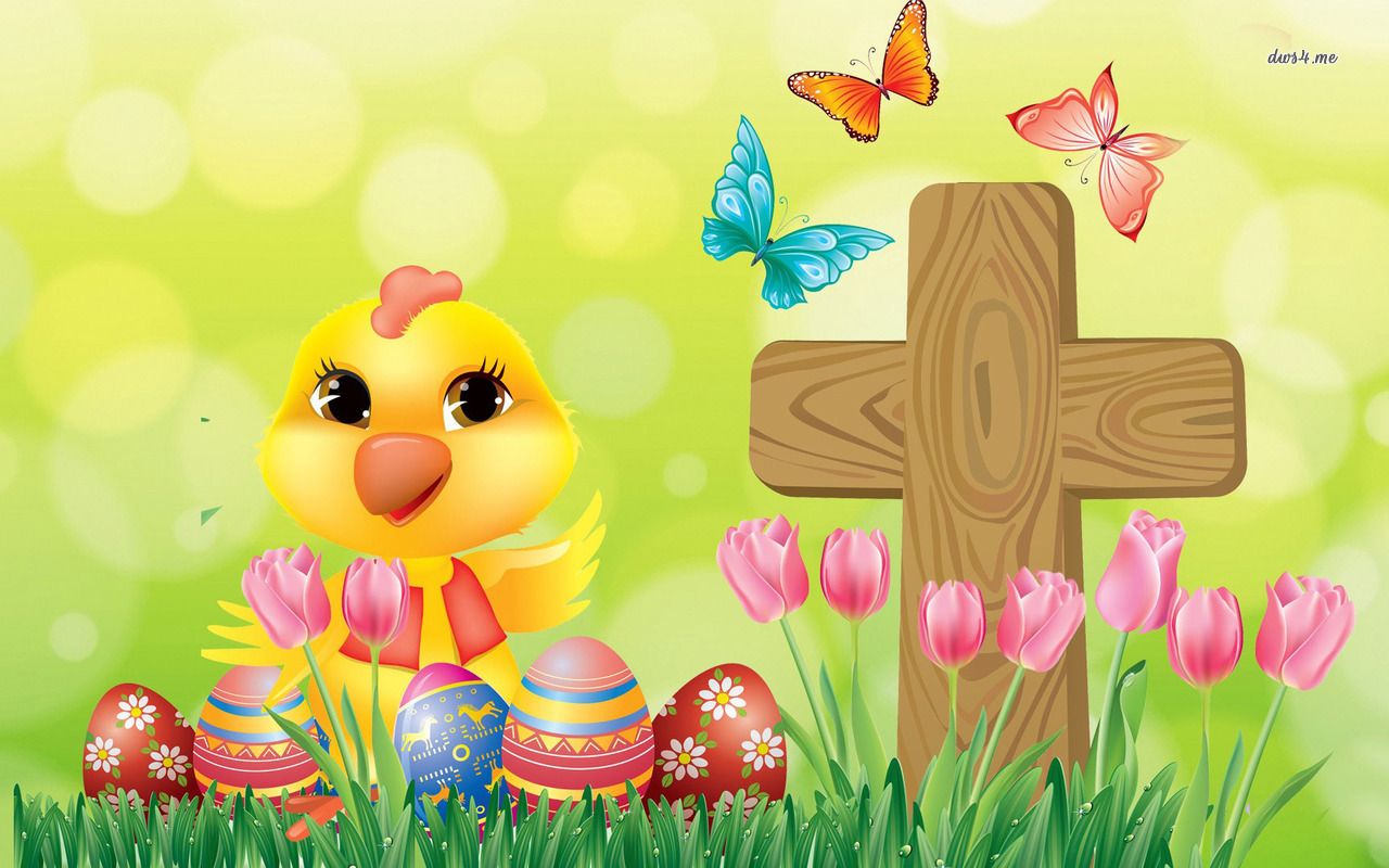 Happy Easter chick in the grass wallpaper wallpaper