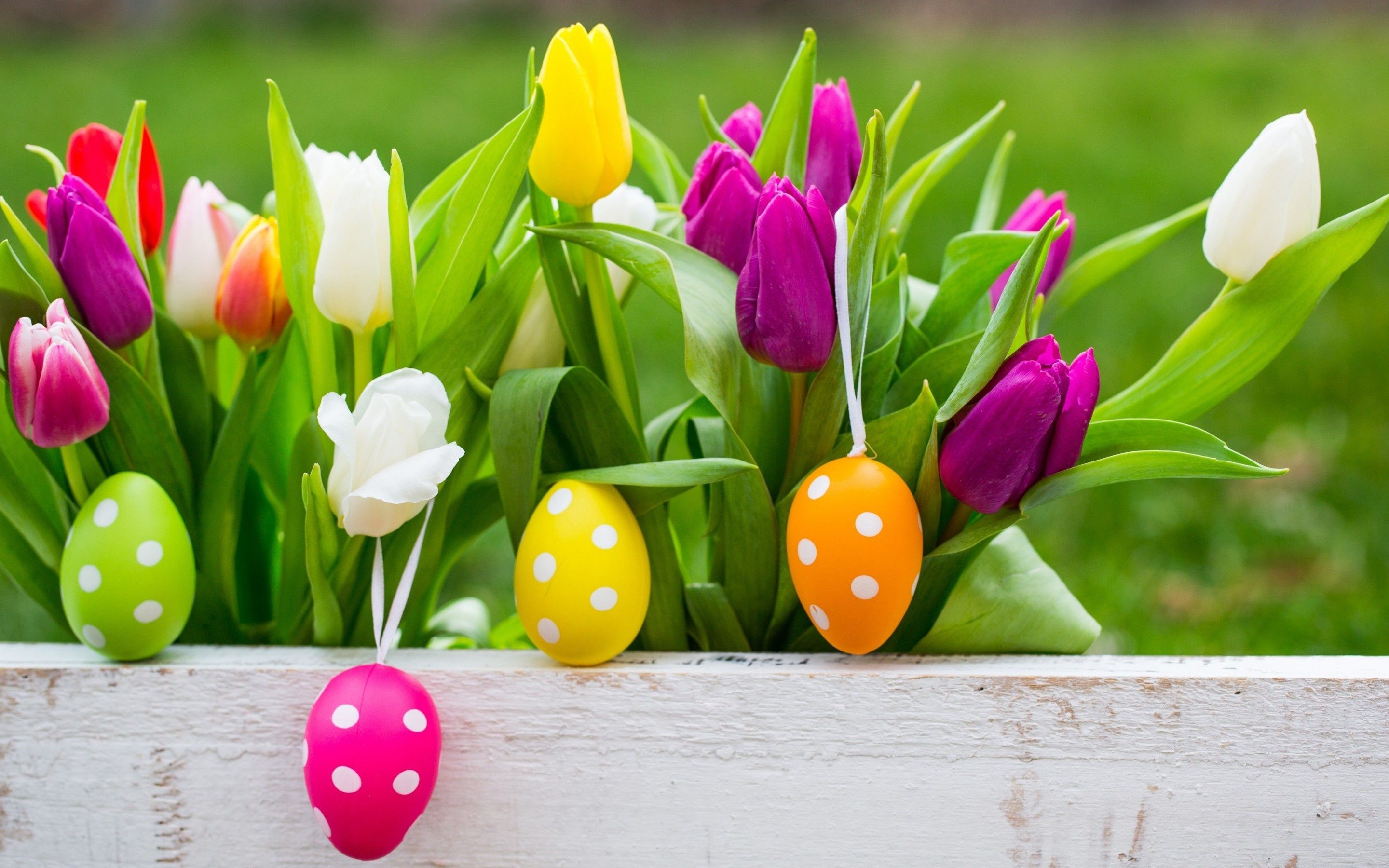 Easter Eggs On Flowers Background Wallpaper