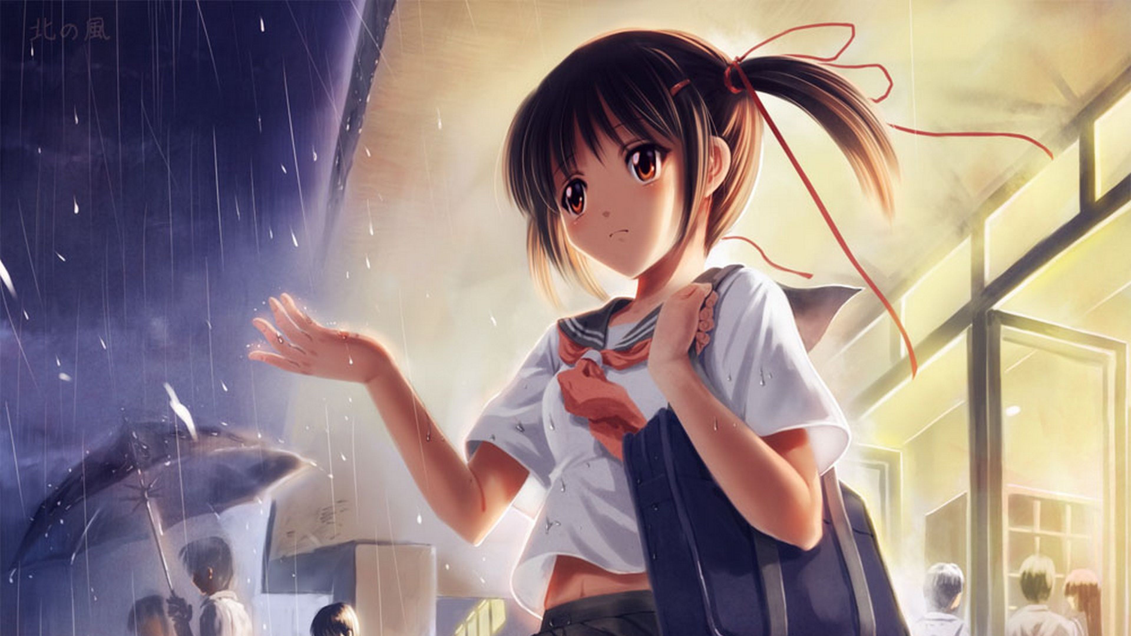 Girl Students Rain Umbrella Art, HD Anime, 4k Wallpaper, Image