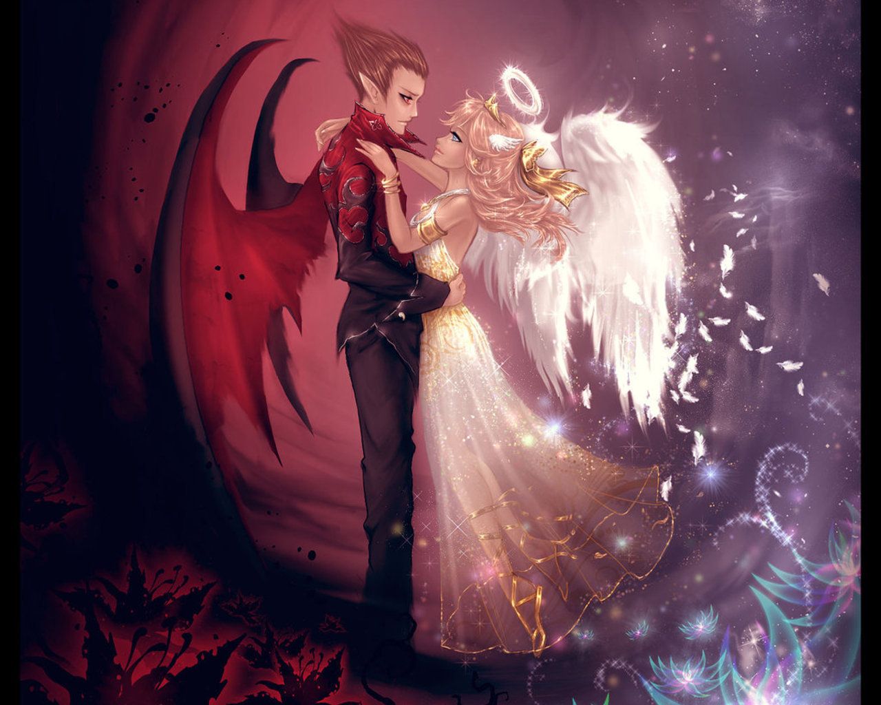 Angel and Demon Love Wallpaper. Love