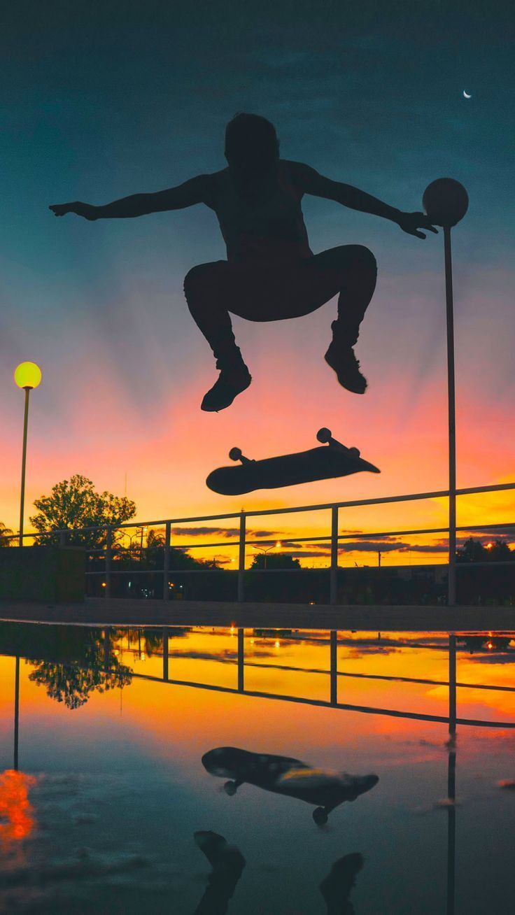 Man, skateboarding, sports, sunset, silhouette, 1080x1920