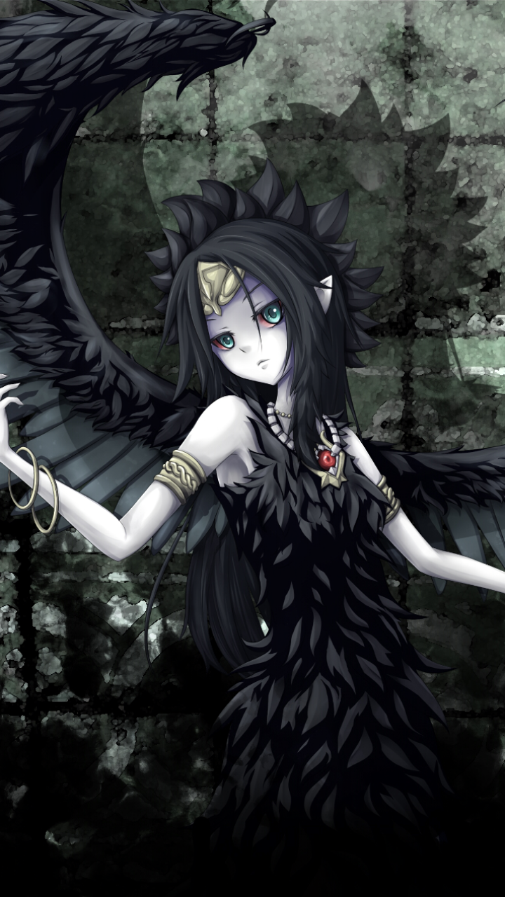 Anime Girl With Black Angel Wings