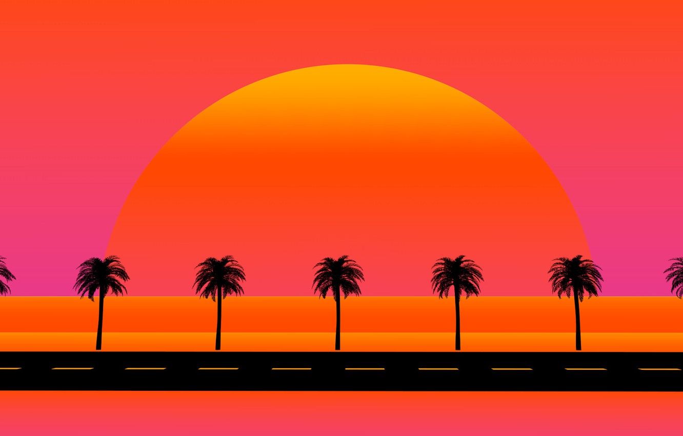 Wallpaper The sun, Road, Music, Star, Style, Palm trees