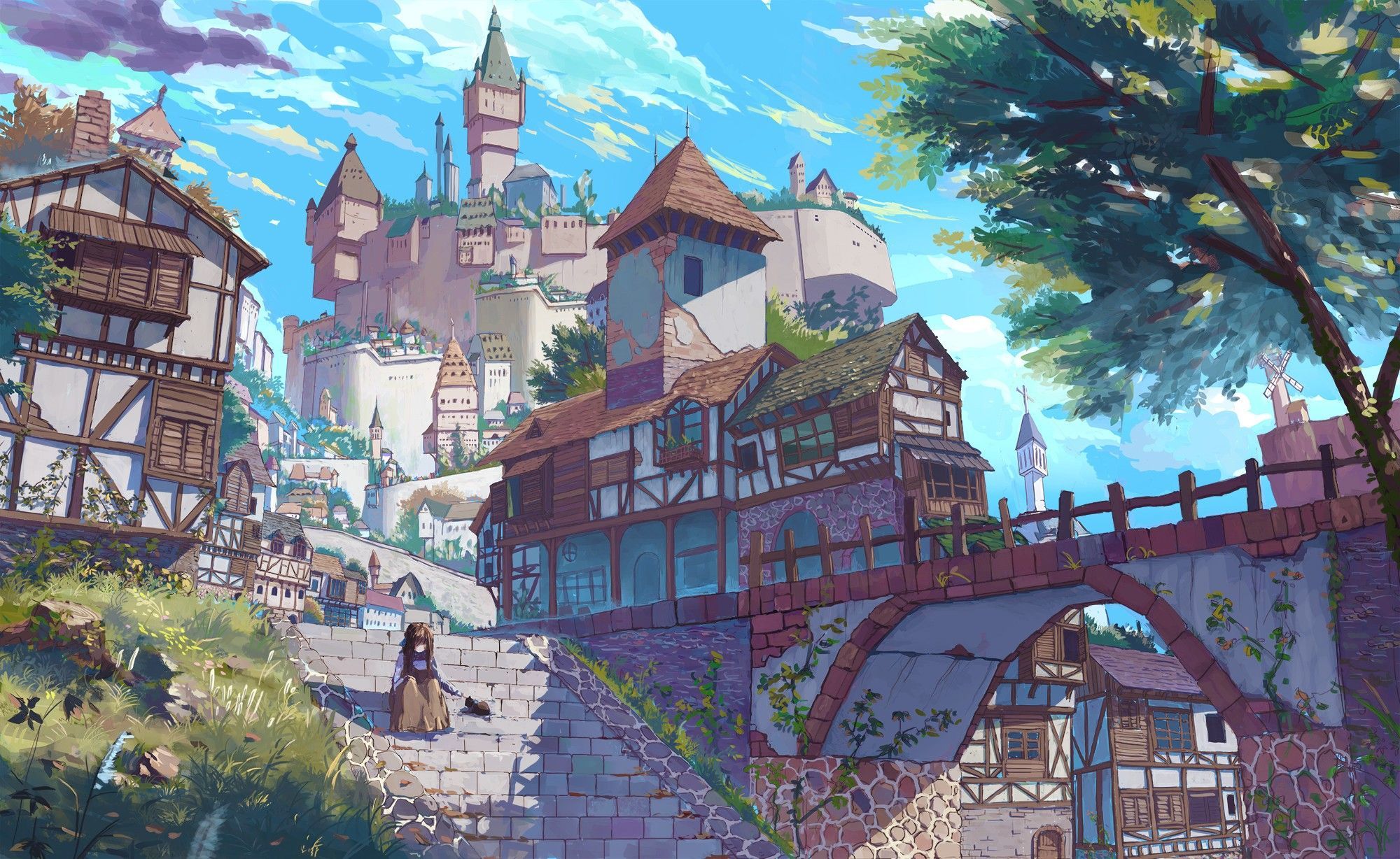 Japanese Anime Town Landscape Wallpapers - Wallpaper Cave