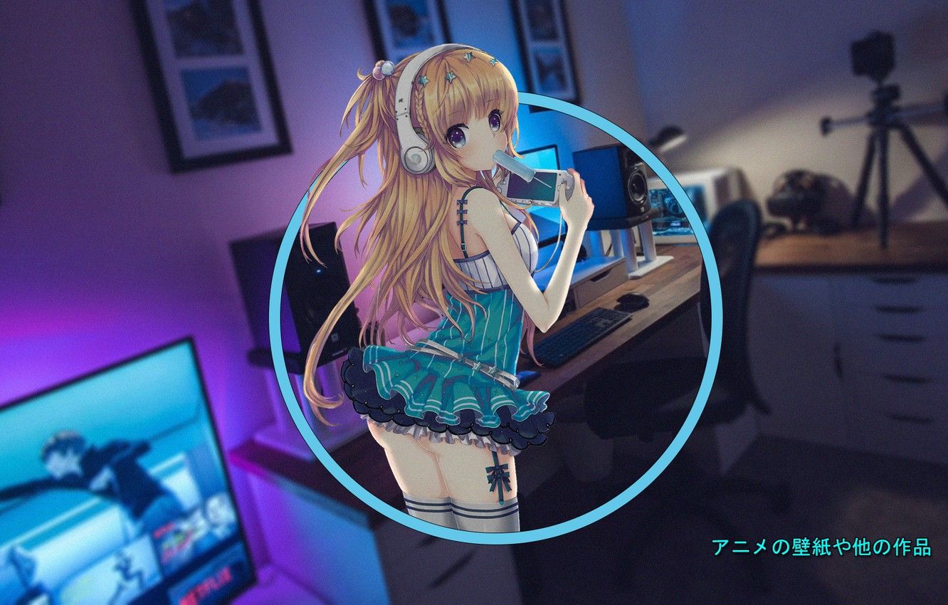 Wallpaper girl, anime, gamers, madskillz, room gamer image for desktop, section прочее