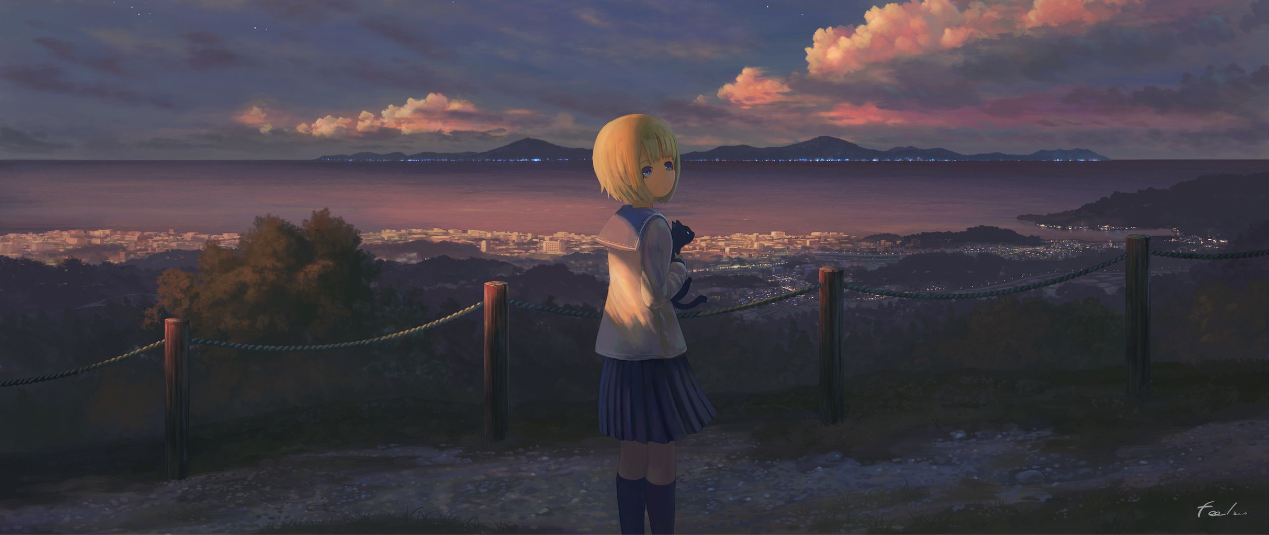 Anime Girl Alone Standing 2560x1080 Resolution Wallpaper