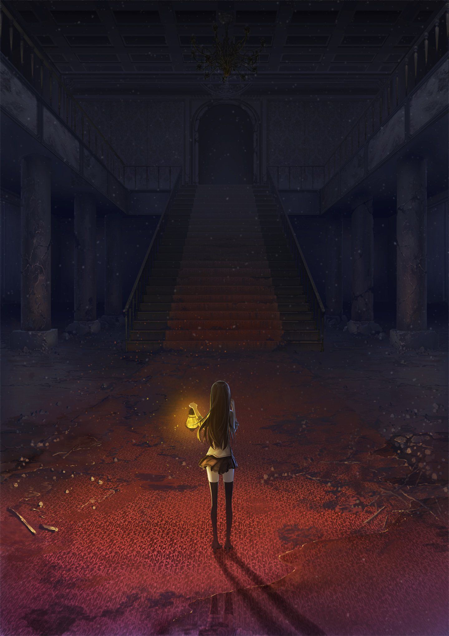 Anime alone girl dark ruins lanb wallpaperx2036
