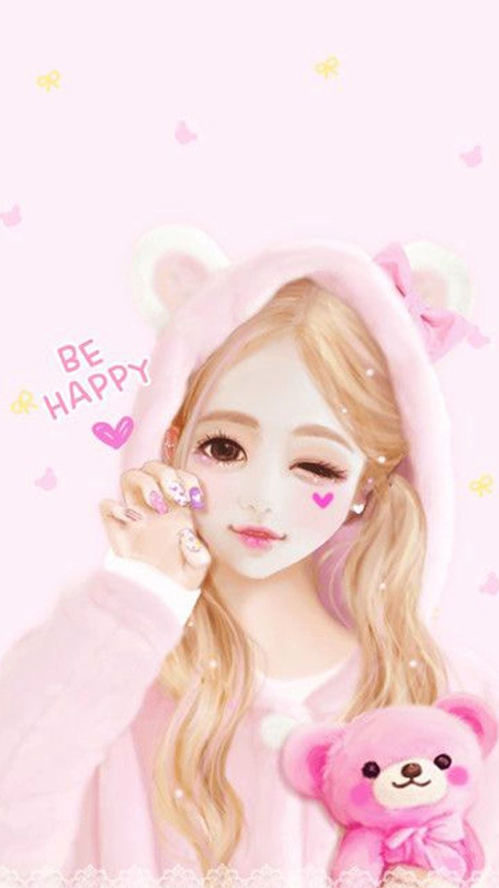 Be Happy, cute girl wallpaper. Pink teddy bear love. #cute #pink