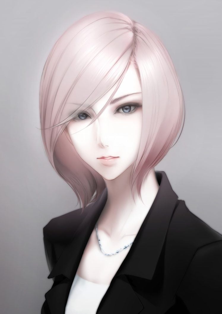 Short white haired female anime character illustration aqua eyes  blushing short hair white hair HD wallpaper  Wallpaper Flare