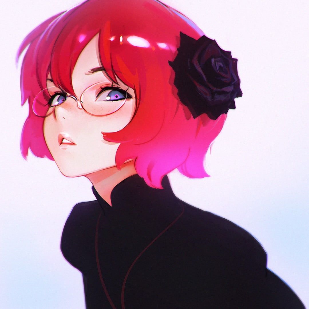 Red Haired Female Anime Character Wearing Eyeglasses Digital