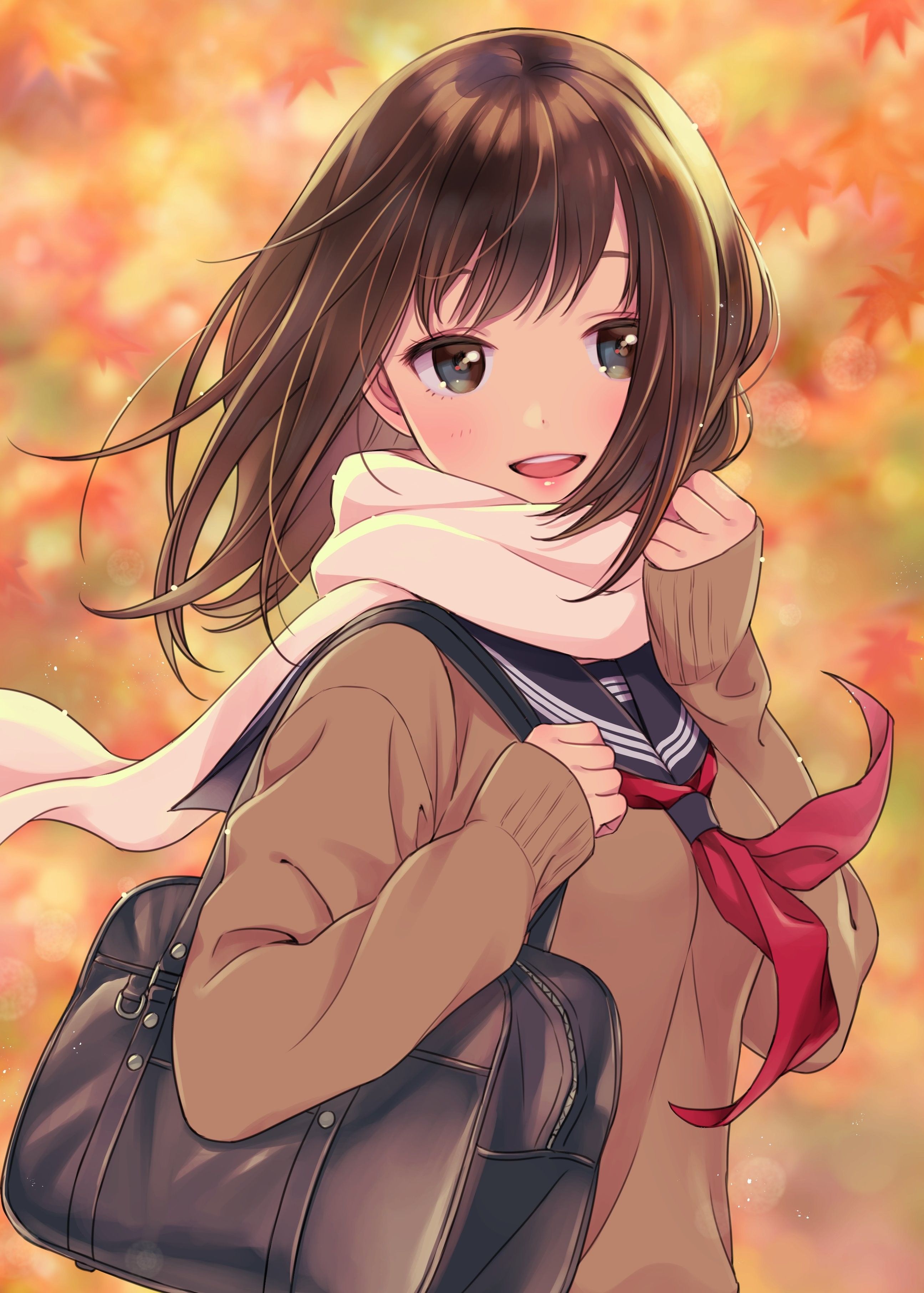 Winter Pretty Brown Hair Anime Girl Stock Illustration 2312201263