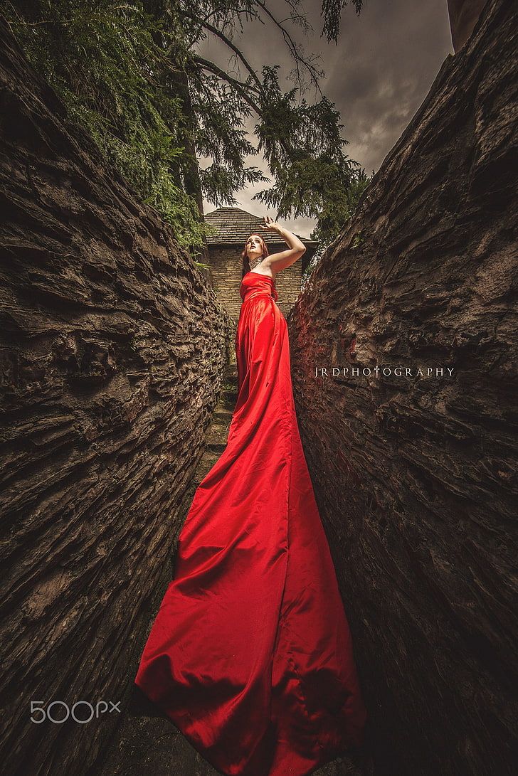 HD wallpaper: women, red dress, fantasy girl, JRD Photography