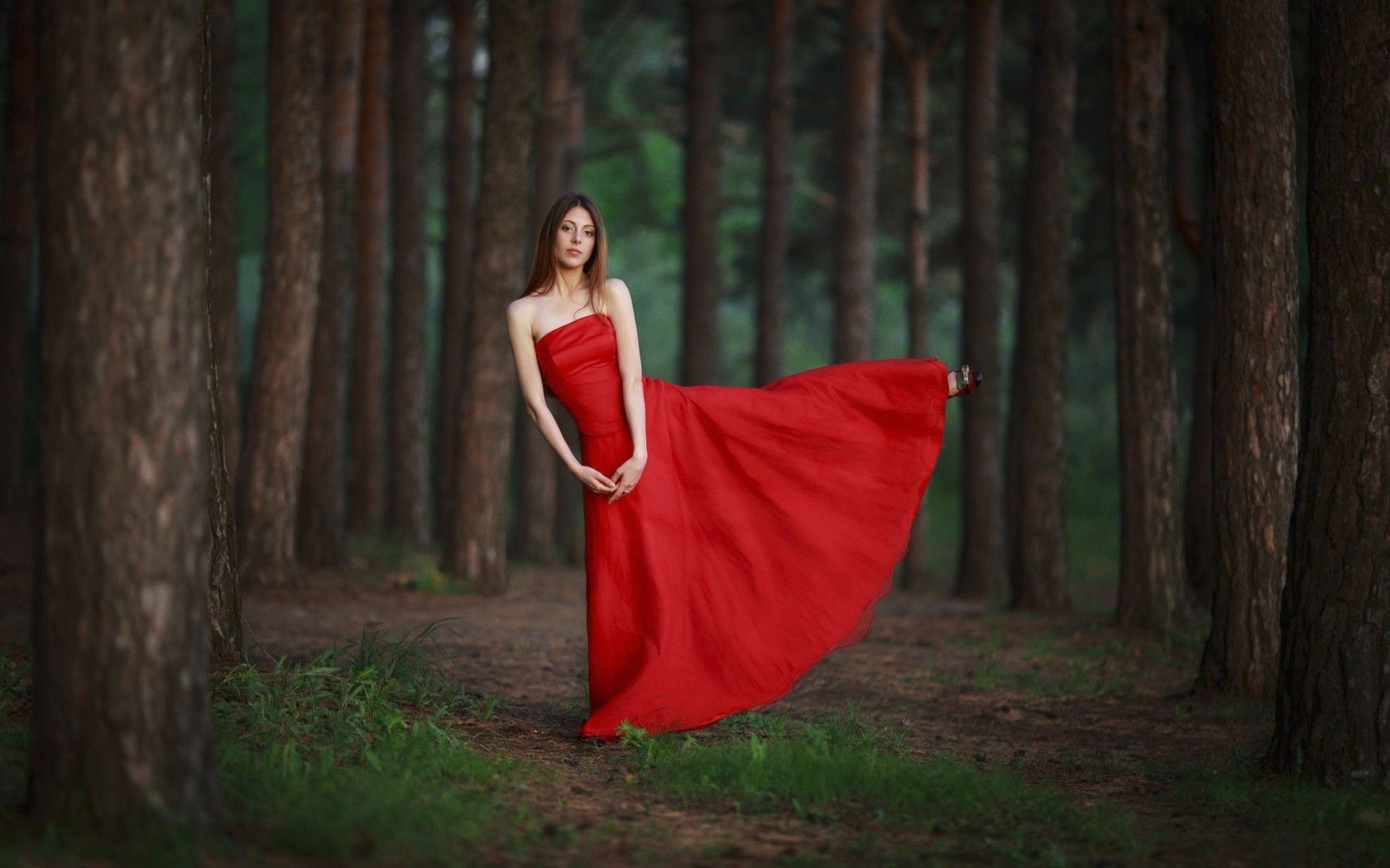 trees, Women, Red Dress Wallpaper HD / Desktop and Mobile Background