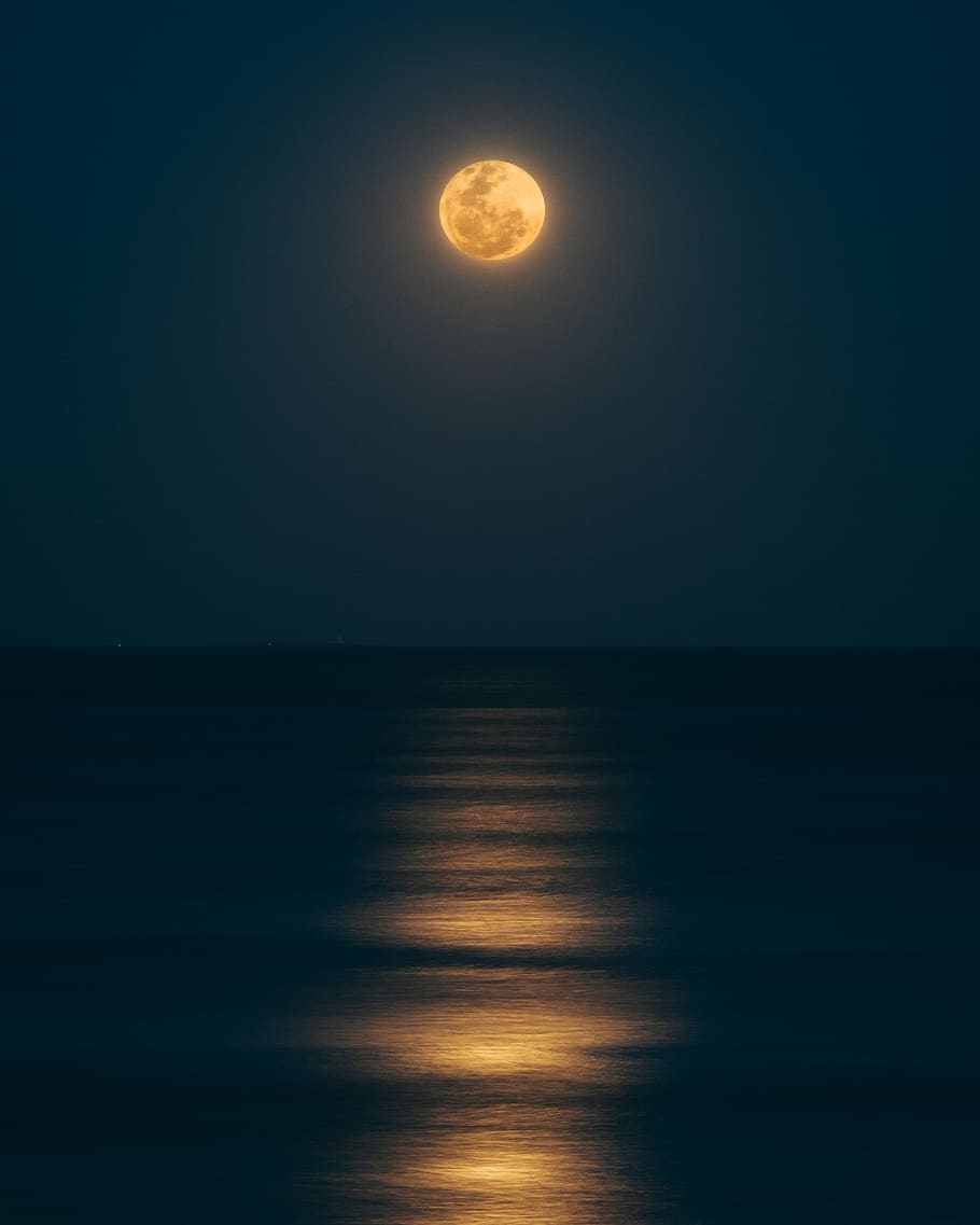 HD wallpaper: sea under full moon, moonlight, dark sky, water