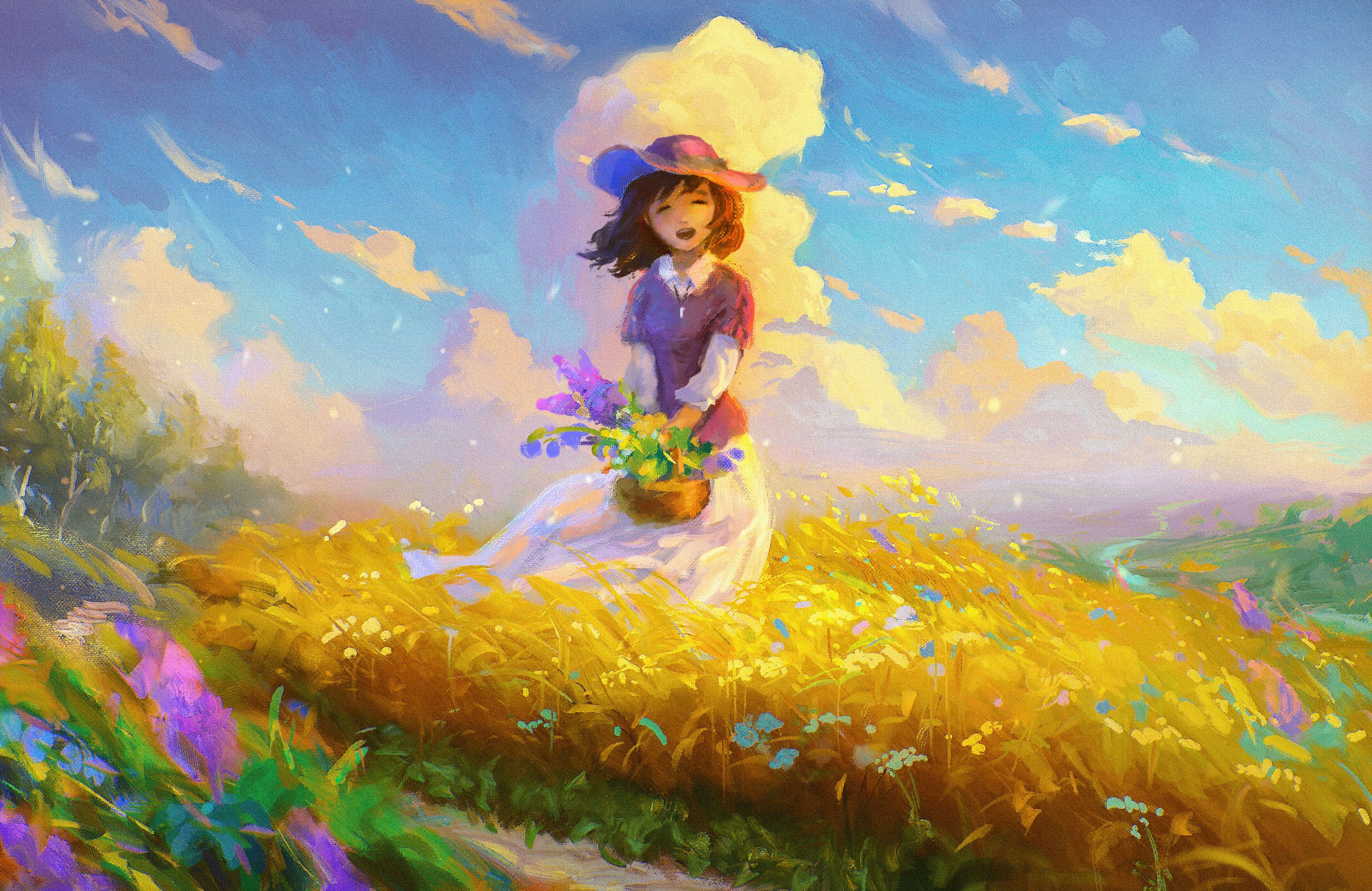 #Girl, #Spring, #Digital art, #Happy mood HD Wallpaper