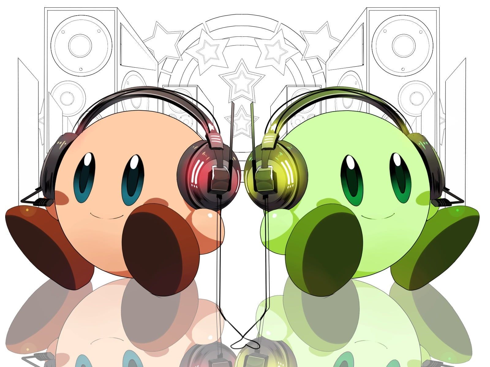 Two green and brown animation illustration, Kirby, video games