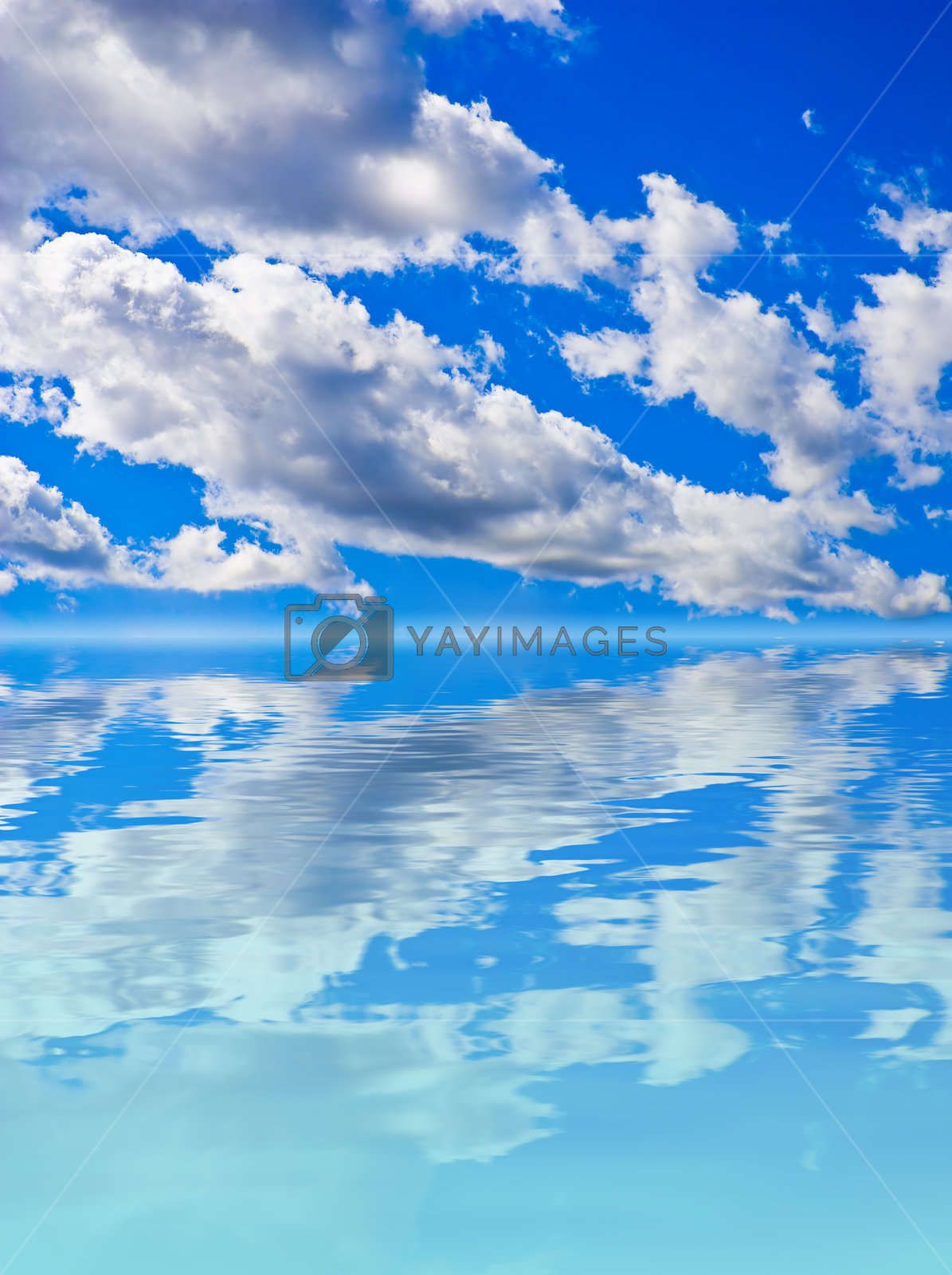 Scenery background in blue sky reflection in water