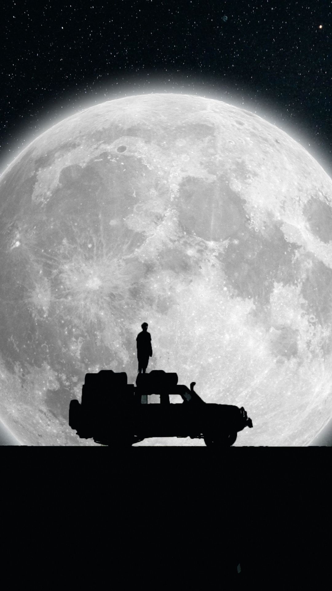 Full moon, silhouette, dark, explorer, traveler, 1080x1920