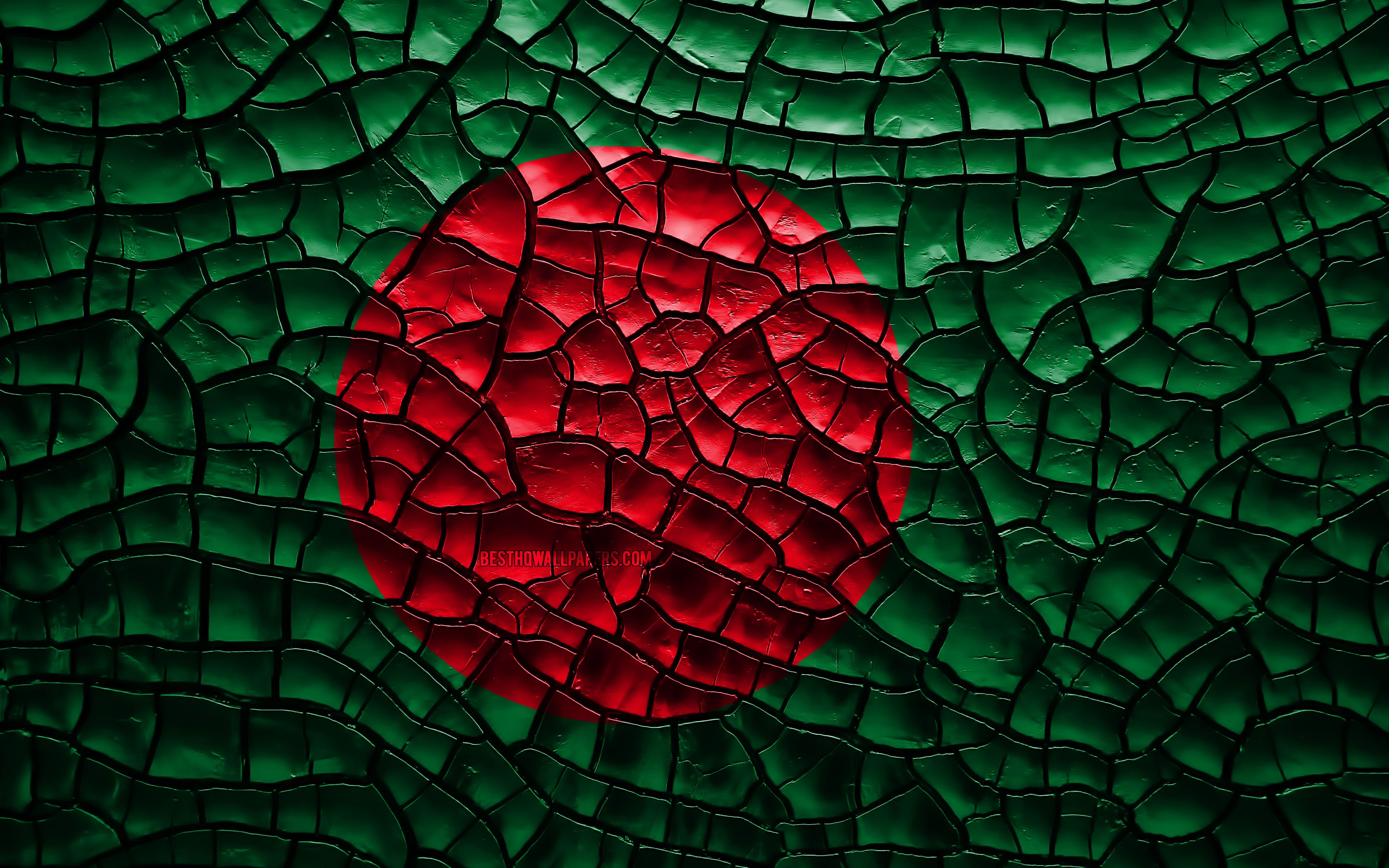 Flag Of Bangladesh, 4k, Cracked Soil, Asia, Bangladesh