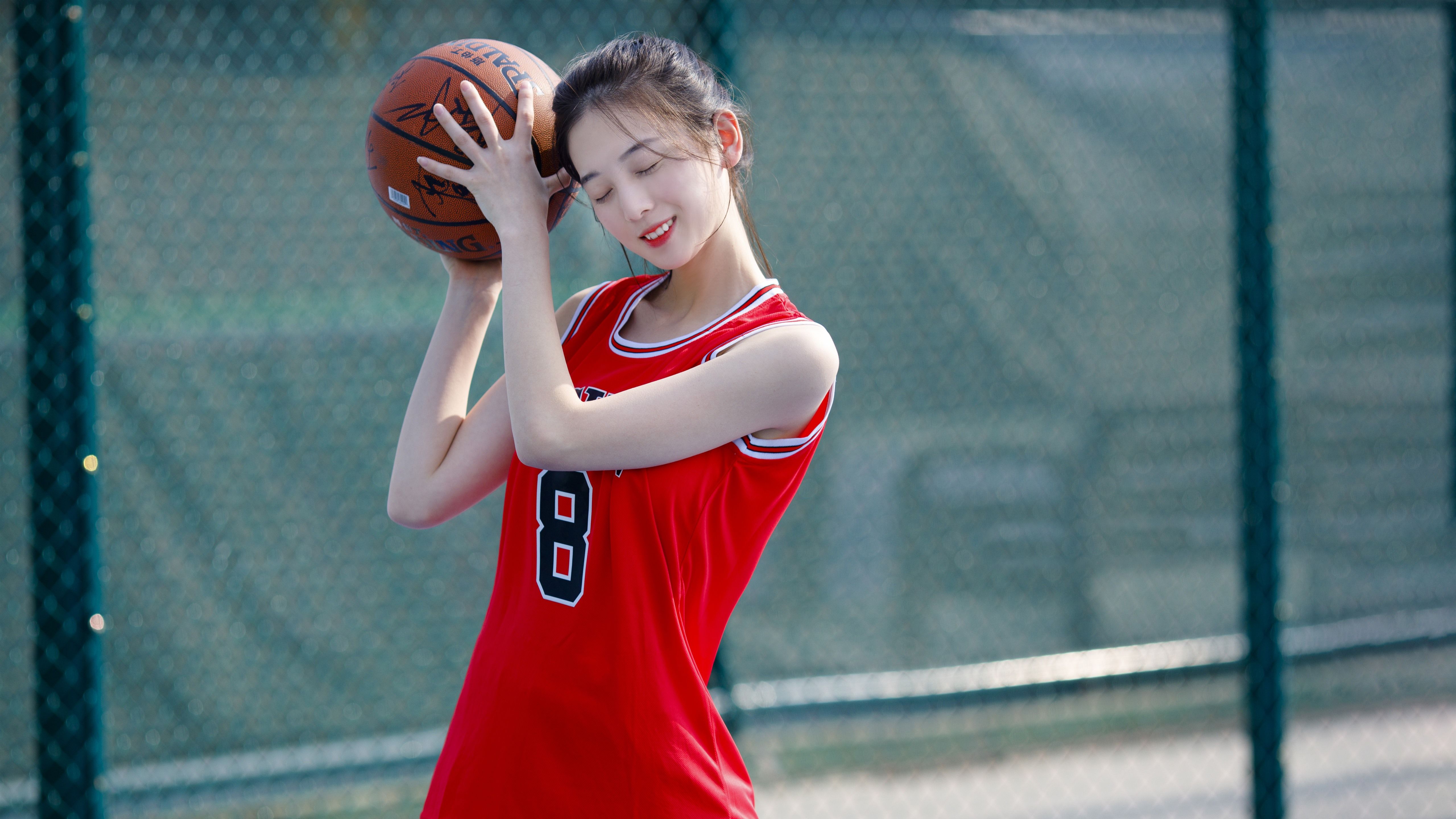Wallpaper Lovely young girl, basketball, sport 5120x2880 UHD 5K Picture, Image