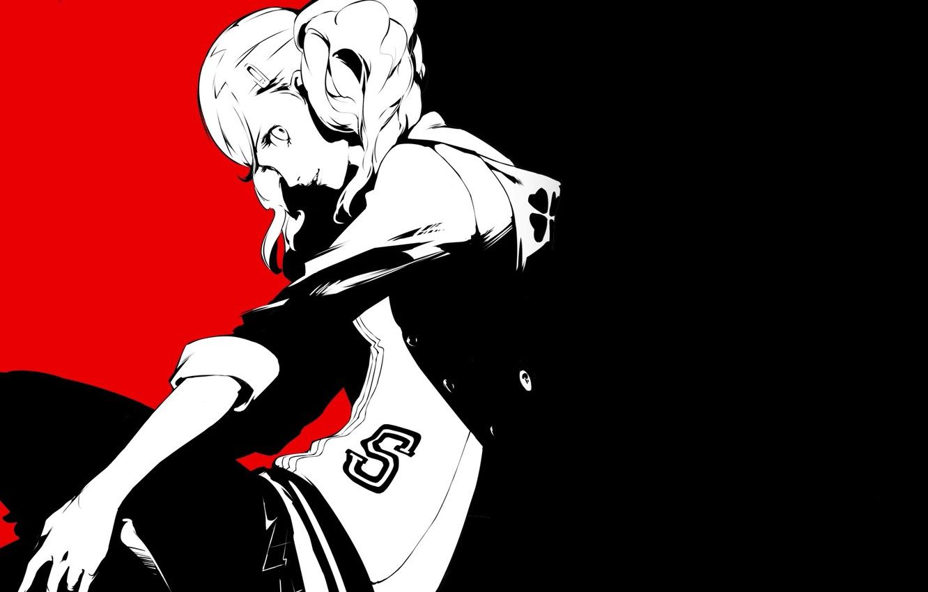 Wallpaper girl, red, black, the game, anime, art, person, Person 5