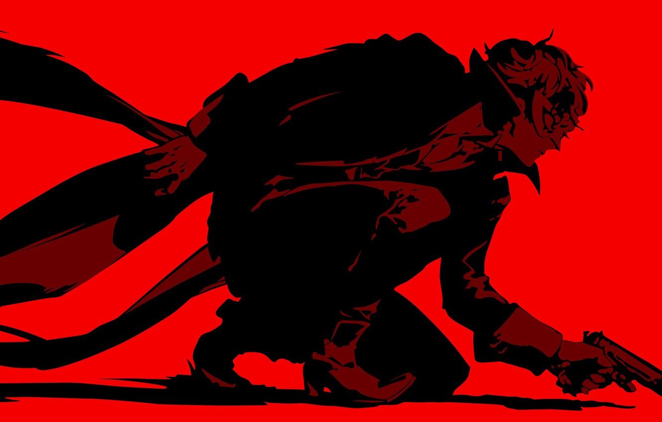 Wallpaper red, gun, black, the game, anime, mask, art, guy, cloak