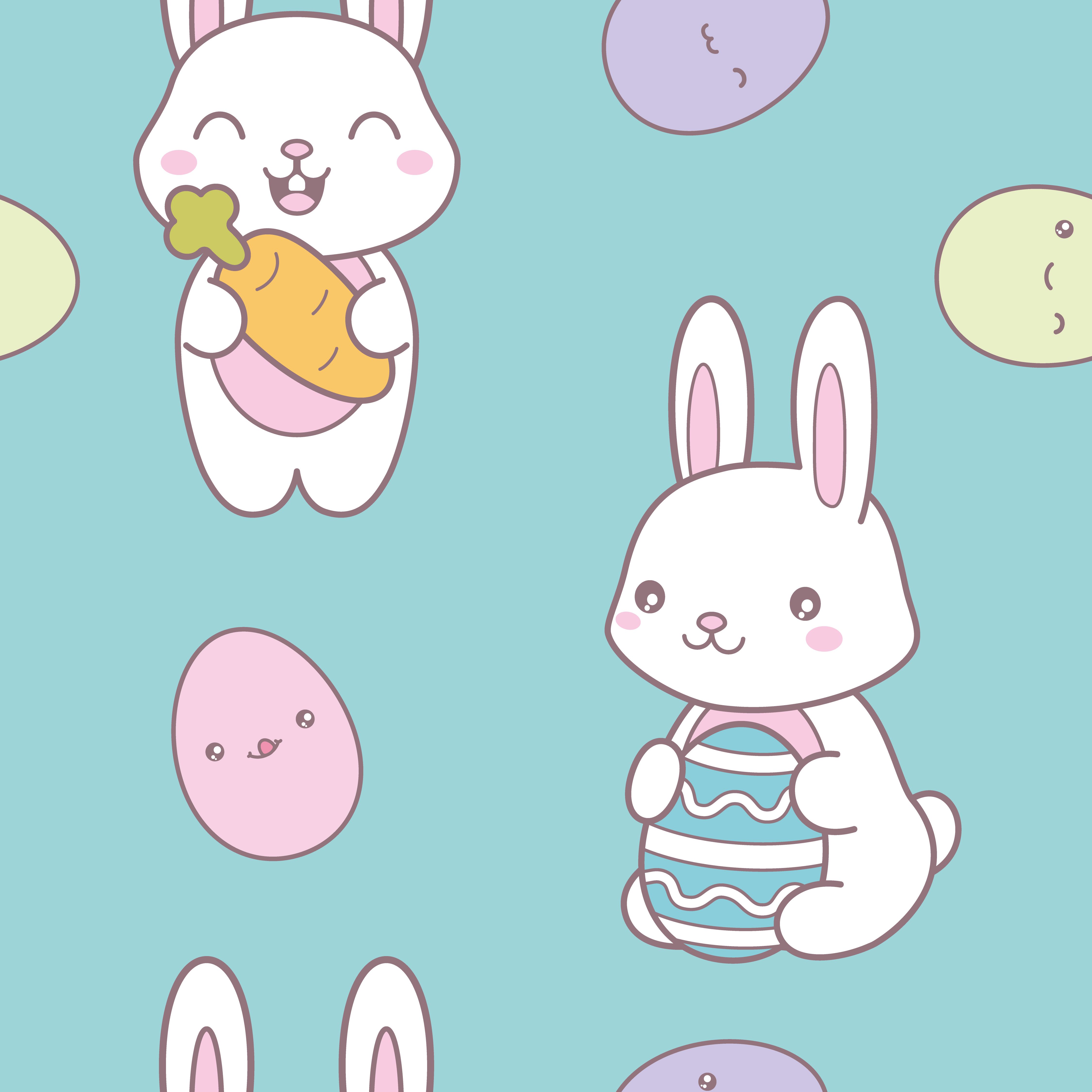 Kawaii easter seamless pattern with a cute bunny and eggs