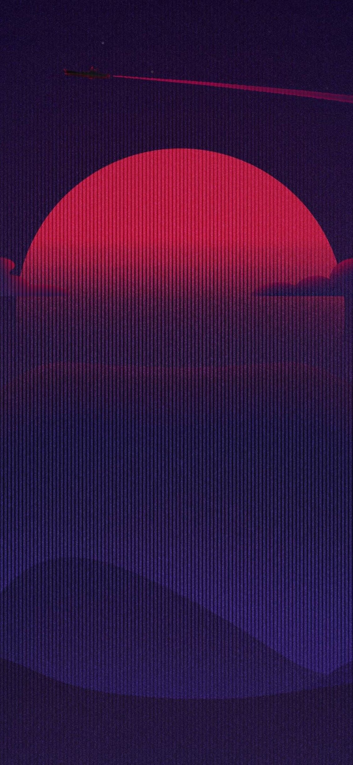 Download 1125x2436 Synthwave, Mountain, Clouds, Retrowave