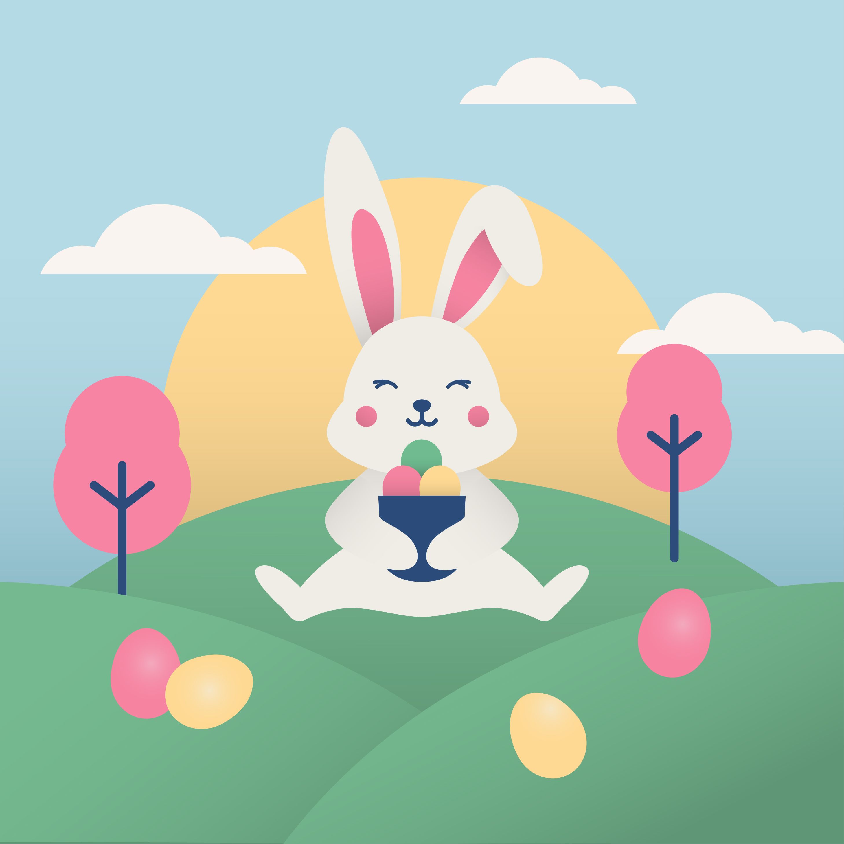 Easter Wallpaper with Cute Rabbit Free Vectors, Clipart