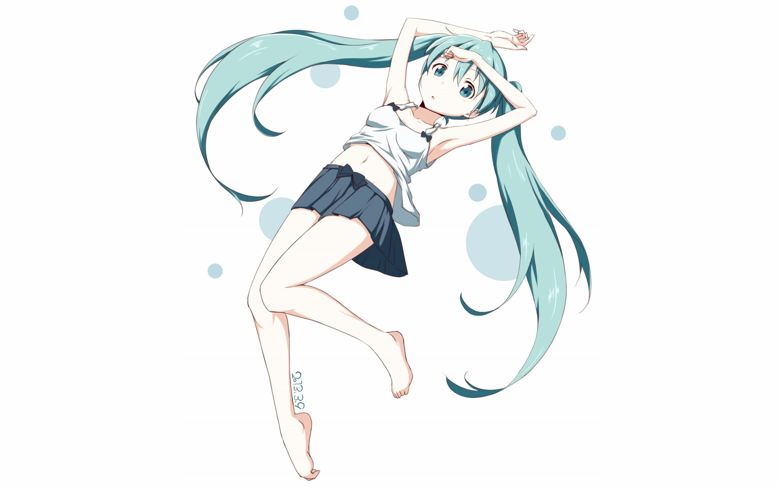 vocaloid, Hatsune, Miku, Skirts, Circles, Long, Hair, Barefoot