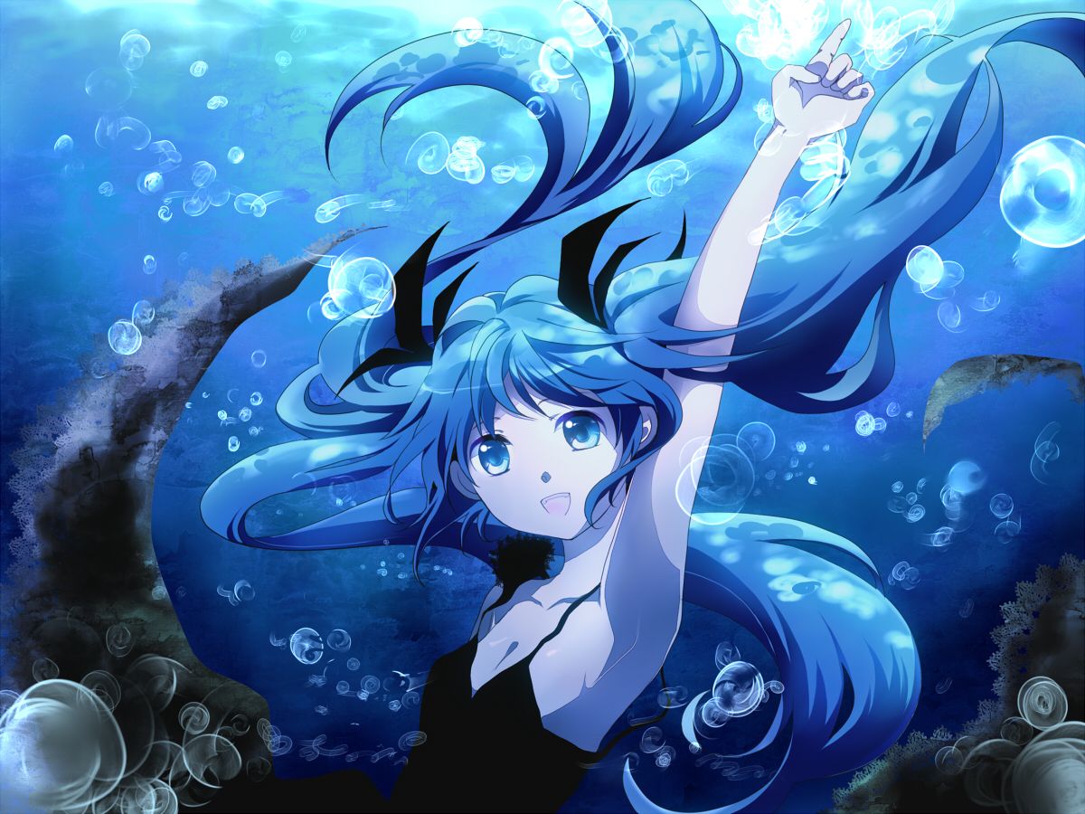 Blue Eyes Blue Hair Breasts Cleavage Deep Sea Girl Vocaloid