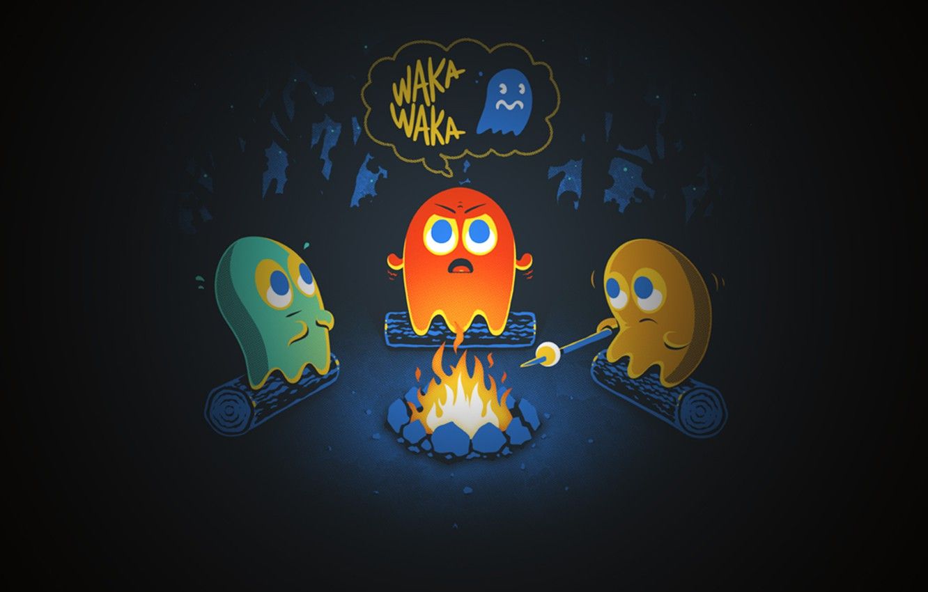 Wallpaper night, cast, the fire, ghost, pacman, pacman image