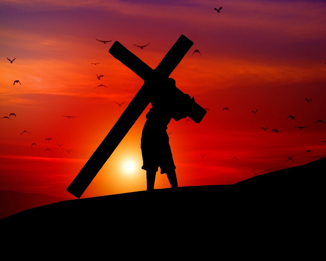 Wallpaper Cross, Silhouette, Faith, Burden Of Jesus