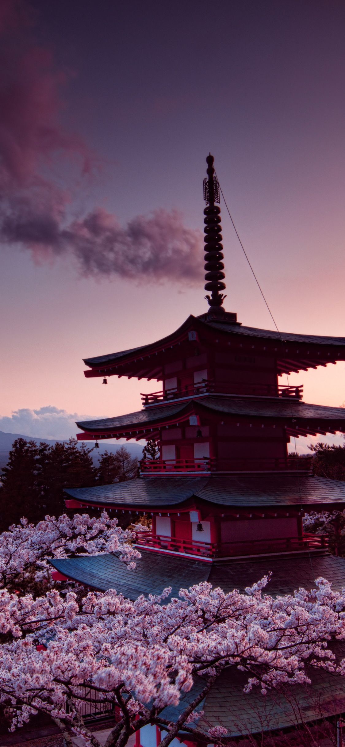 1125x2436 Churei Tower Mount Fuji In Japan 8k iPhone X