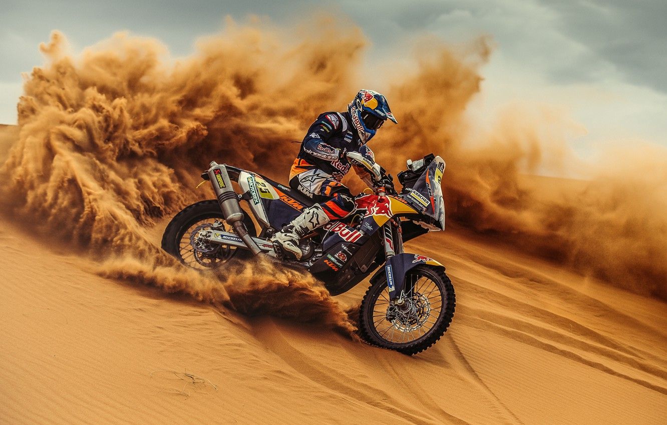 Photo Wallpaper Sand, Sport, Skid, Motorcycle, Racer