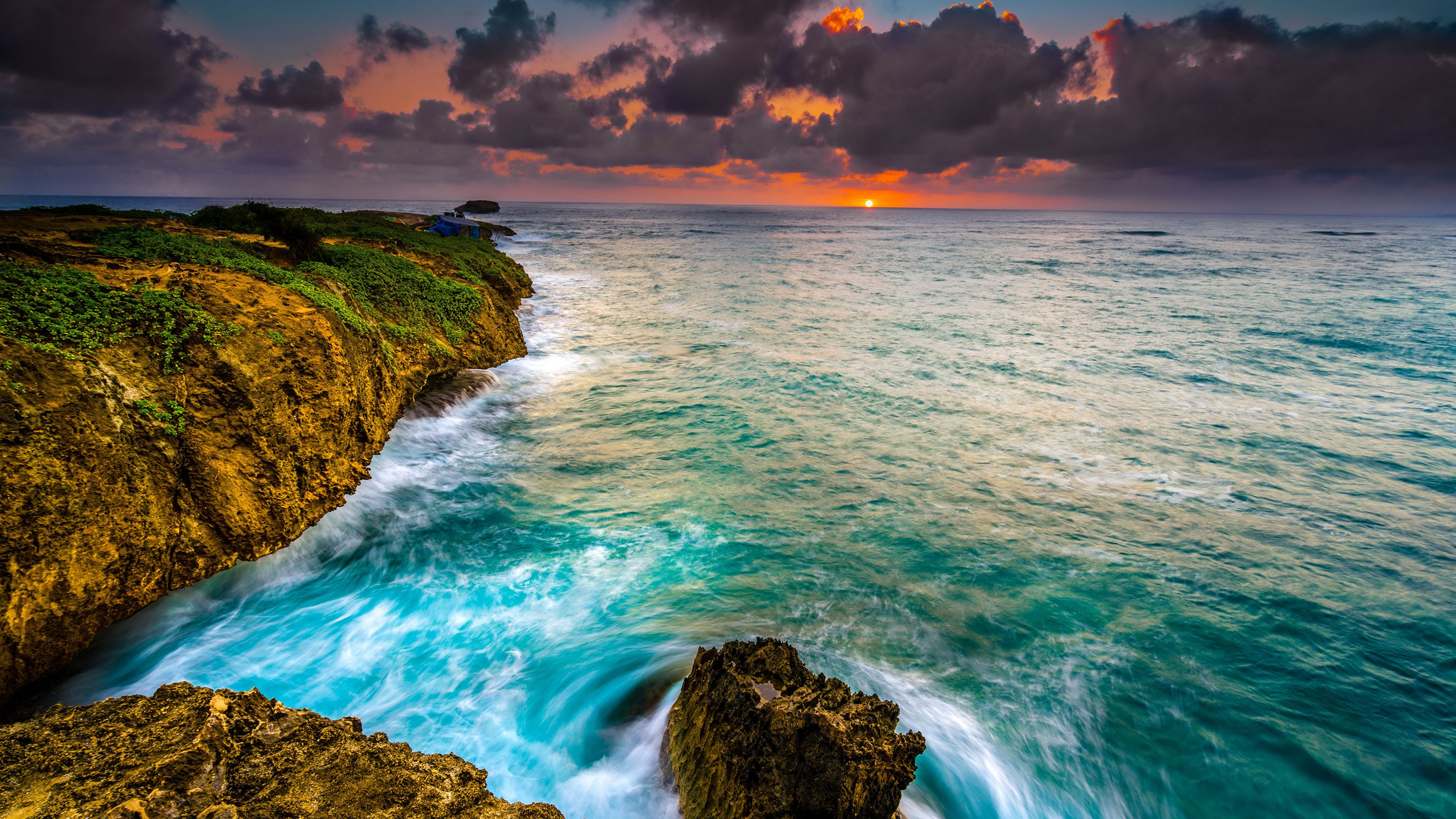 Desktop Wallpaper Hawaii USA Crag Ocean Nature Waves 3840x2160