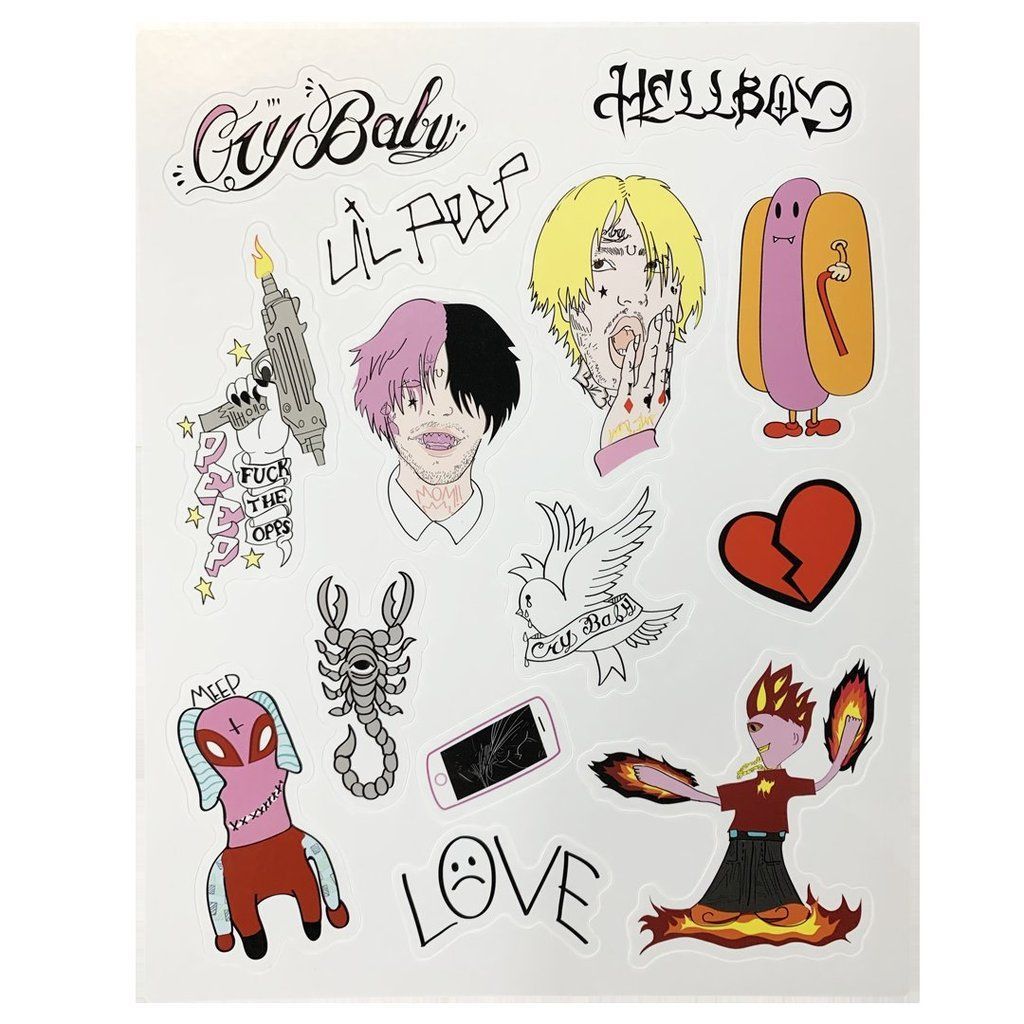 Lil Peep Sticker Sheet. Stickers, Peeps, Drawings