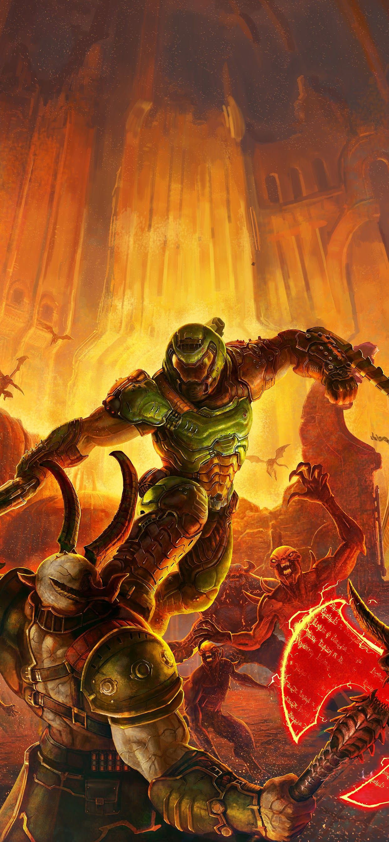 Doom Eternal Doomguy Fighting Monsters Hell 8K Wallpaper