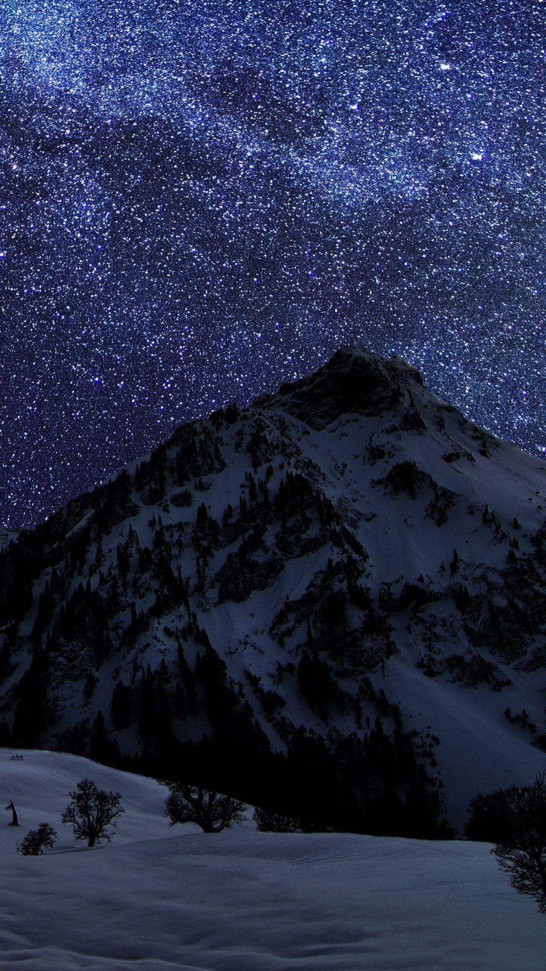 Snow Mountain Night Sky Stars Android Wallpaper free download